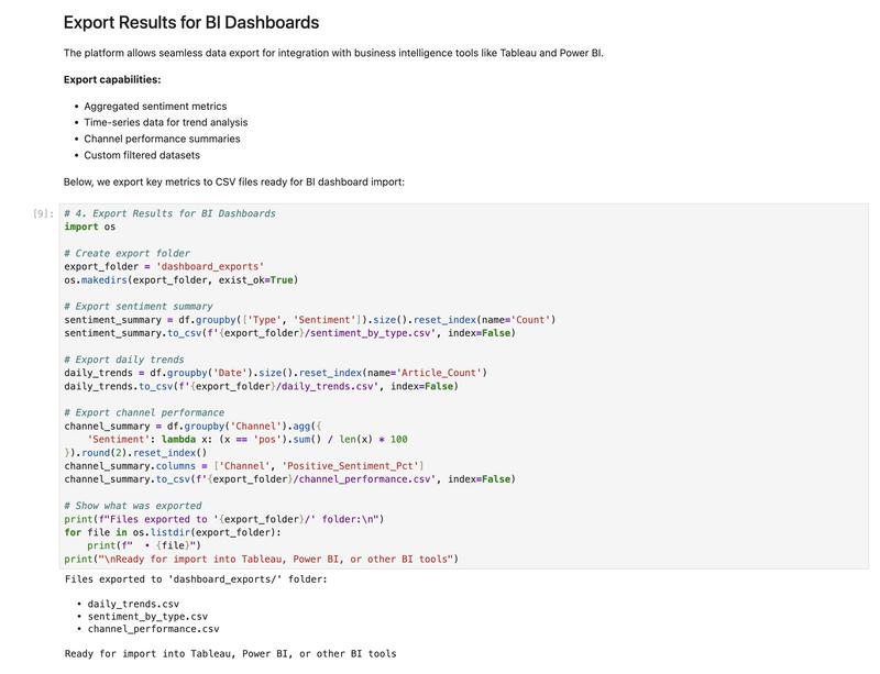 Data export to BI tools. Code example of eMM data exported to BI tools.